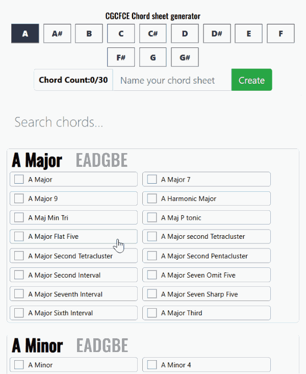 Creating a chord sheet in GTDB